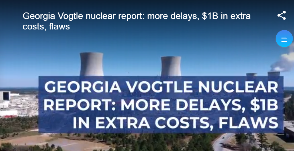 Georgia Vogtle nuclear report: more delays, $1B in extra costs, flaws - AJC News